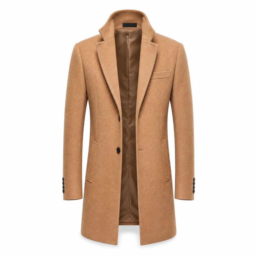 Manteau mi-long de couleur unie à revers cranté vintage - image principale