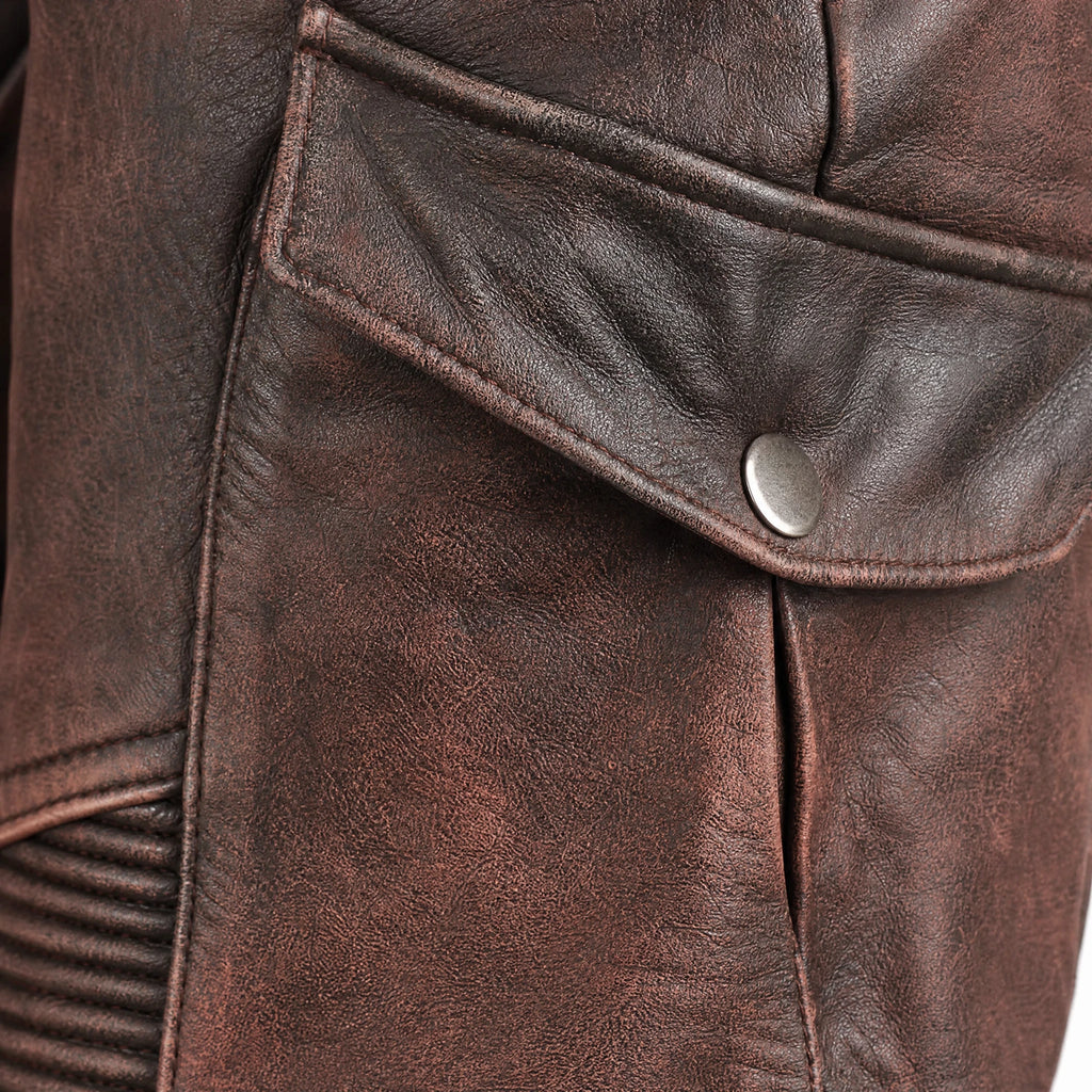Pantalon Cuir Moto avec Poches Cargo et Détails Nervurés - close-up détail matière