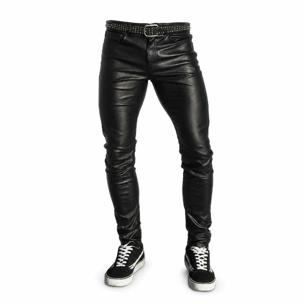 Pantalon en cuir taille basse vintage skinny - image principale