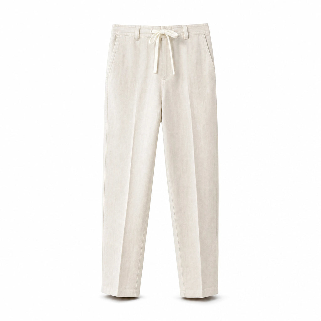Pantalon Lin Homme Taille Élastique à Cordon Beige - image principale