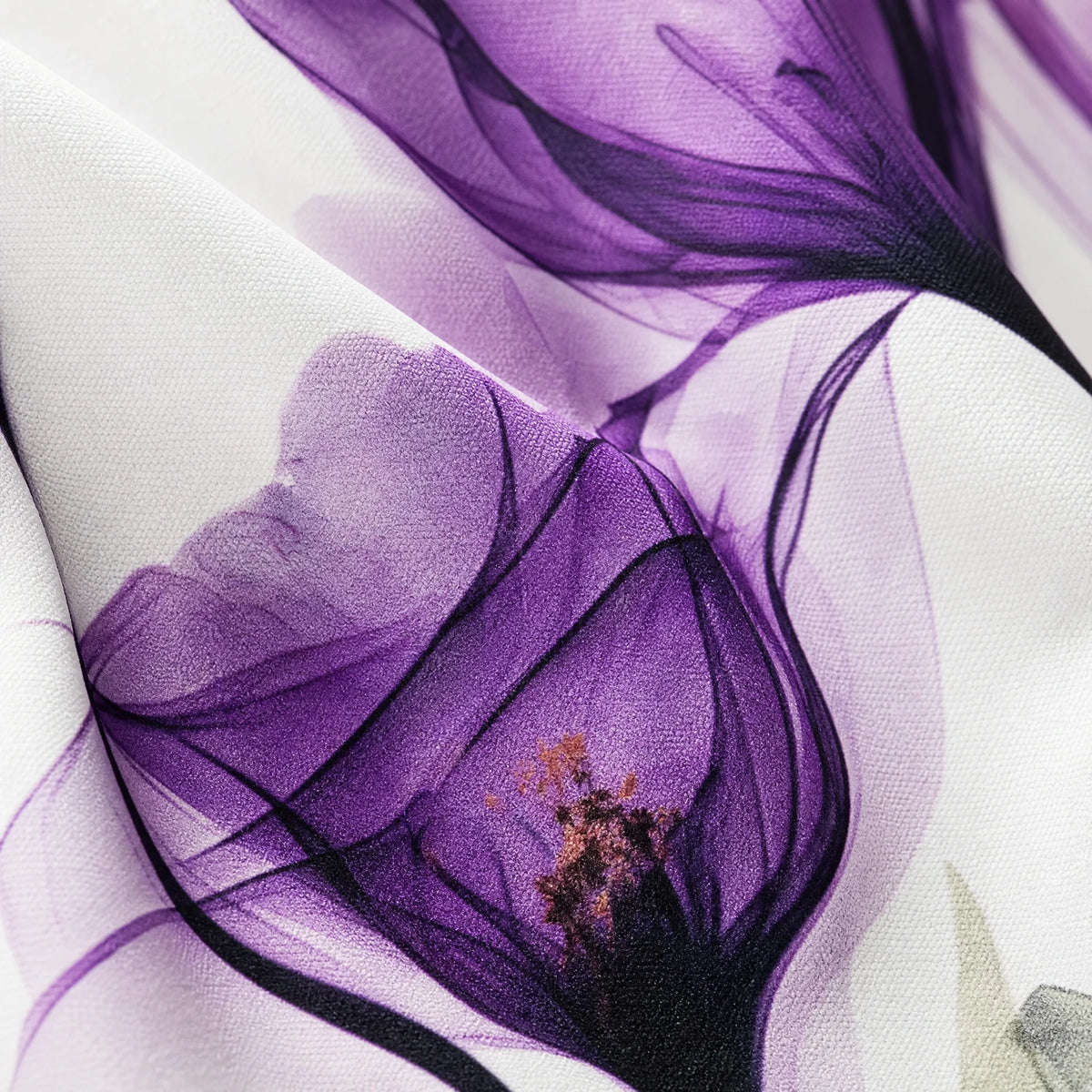 Rideau de Douche Motif Floral Vintage à Effet Aquarelle - close-up détail matière
