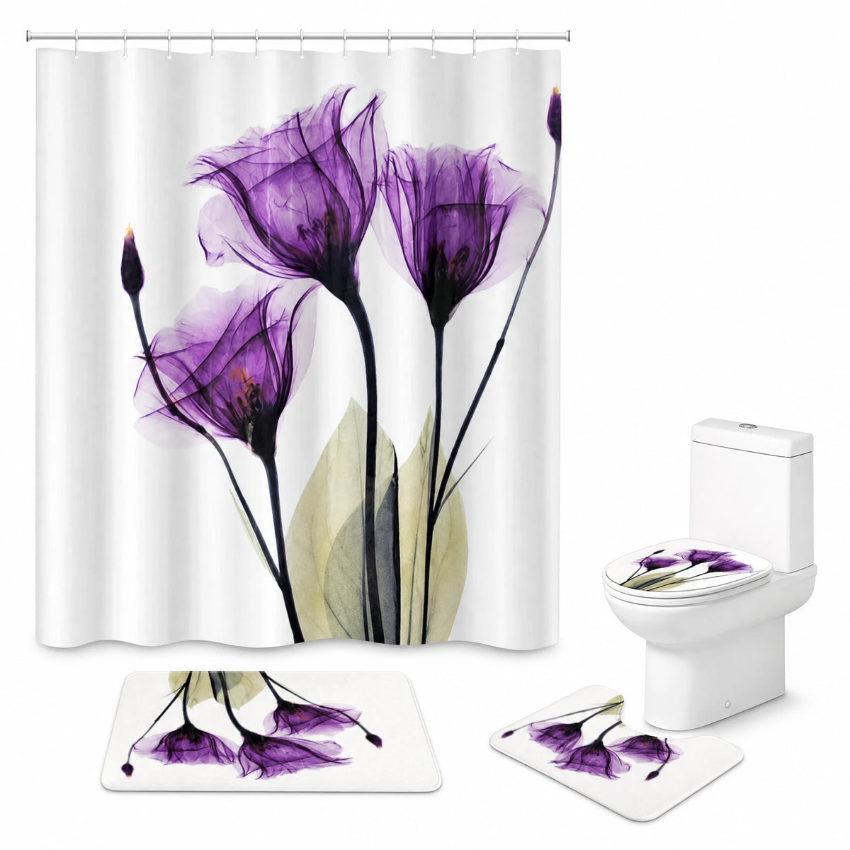 Rideau de Douche Motif Floral Vintage à Effet Aquarelle - image principale