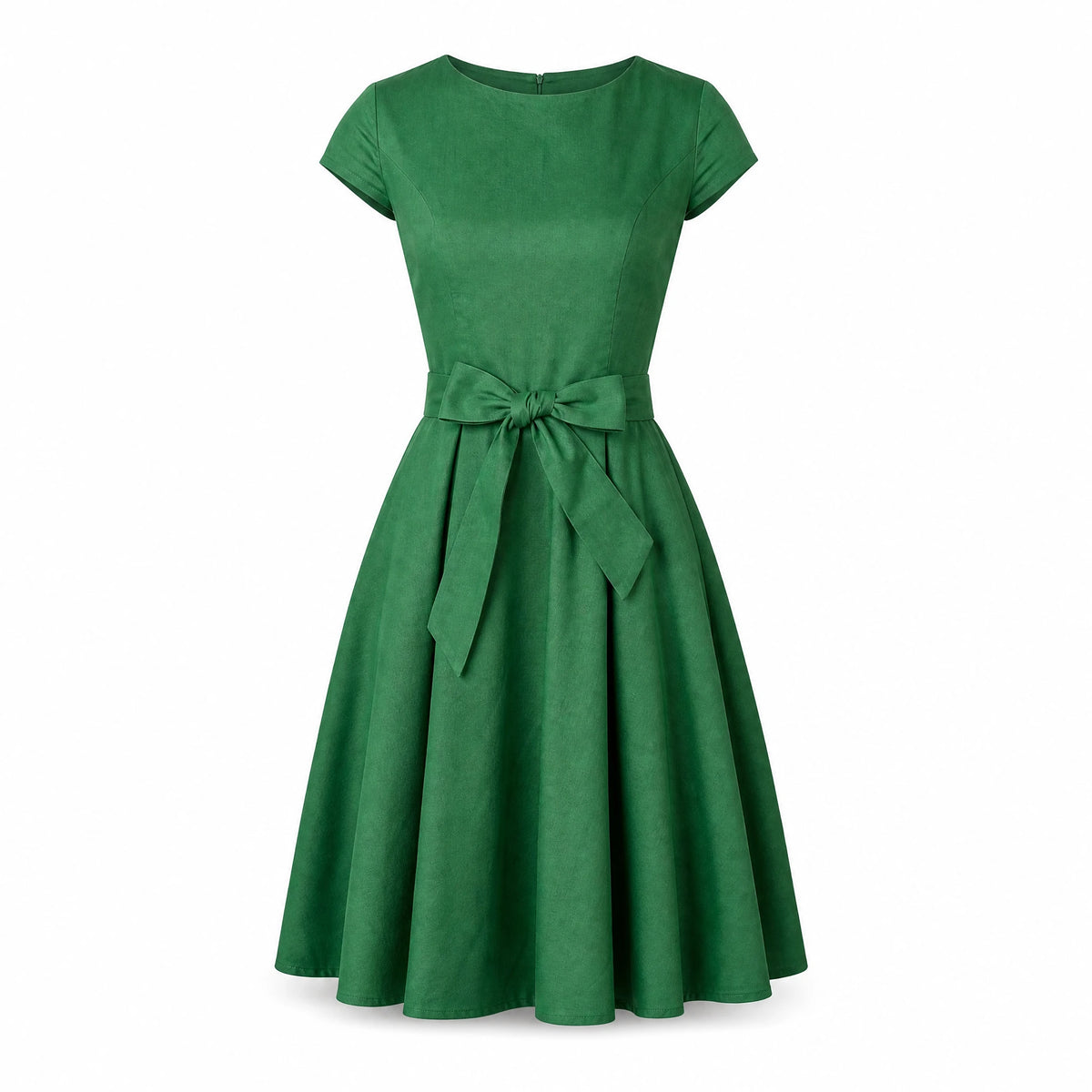 Robe année 50 verte à jupe évasée et ceinture nouée - image principale