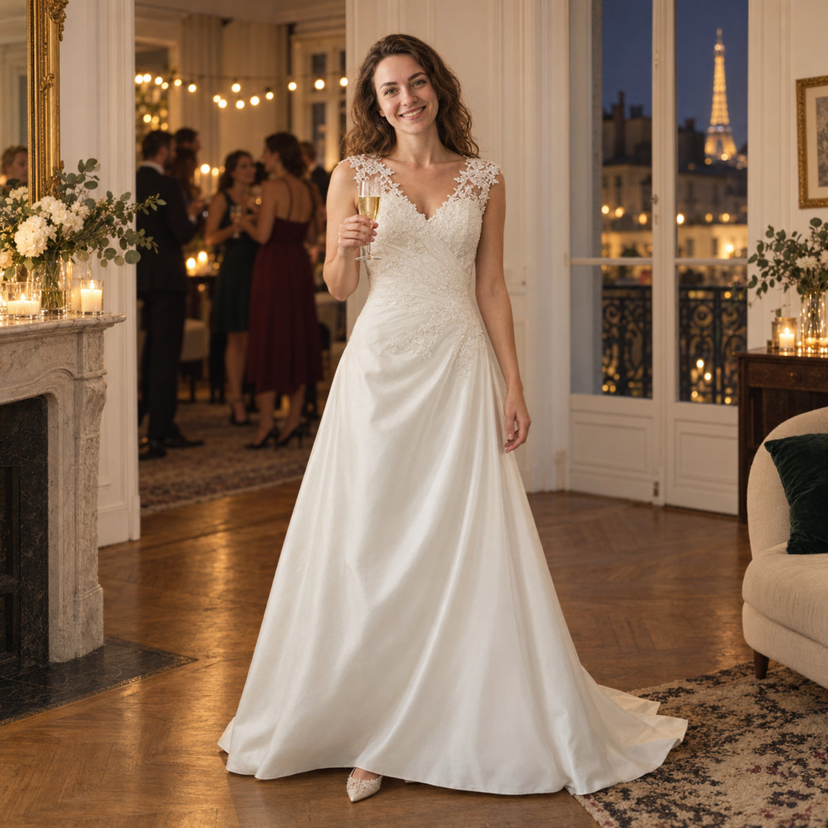Mariée portant la robe charleston grande taille mariage longue en dentelle lors de la cérémonie Image