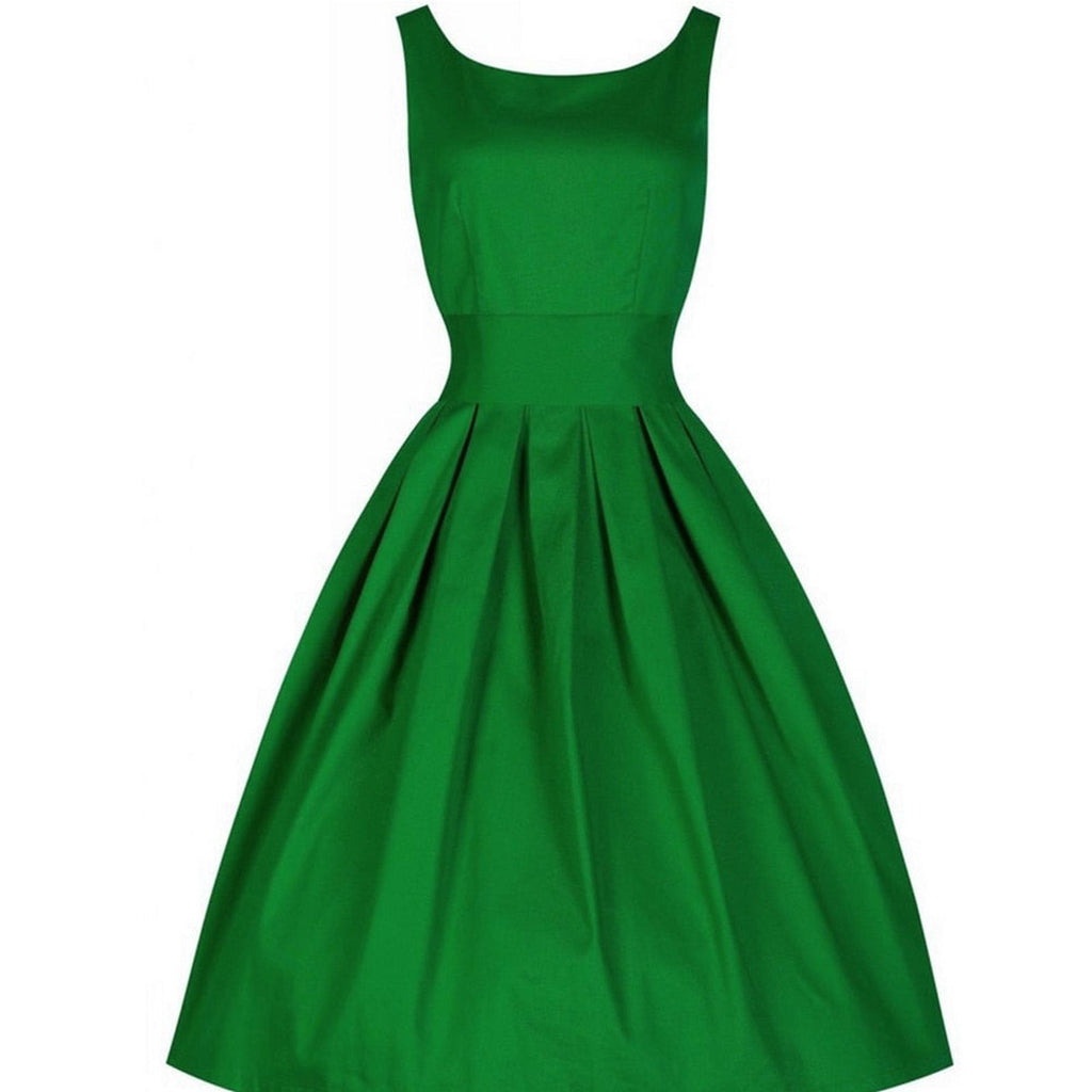 Robe rockabilly verte unie vue de face