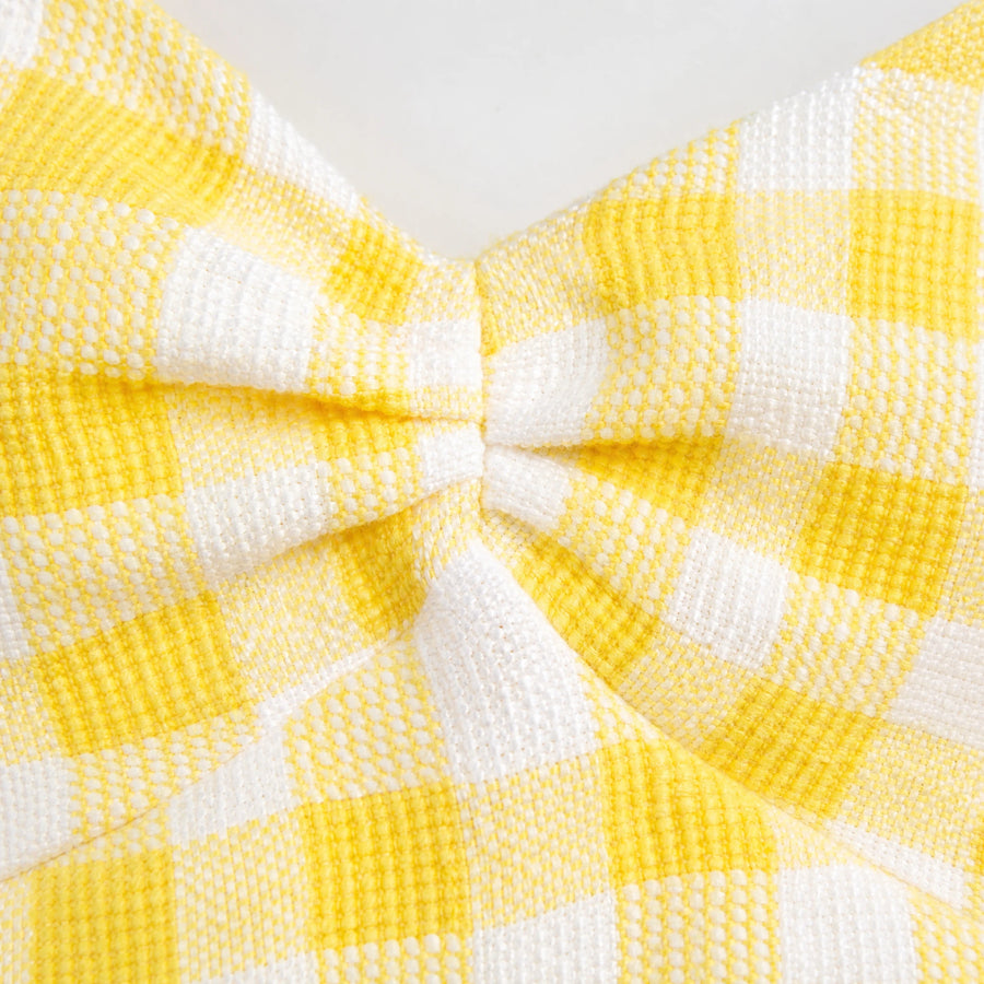 Robe Jaune Plaid des années 1950 - close-up détail matière