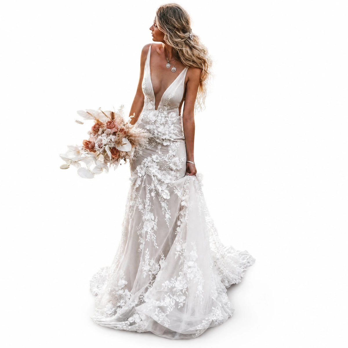 Robe Mariée Vintage Dentelle Fleur - image principale