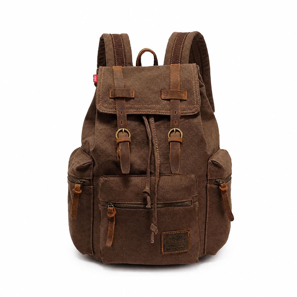 Sac à dos vintage en toile et cuir avec multiples poches - image principale