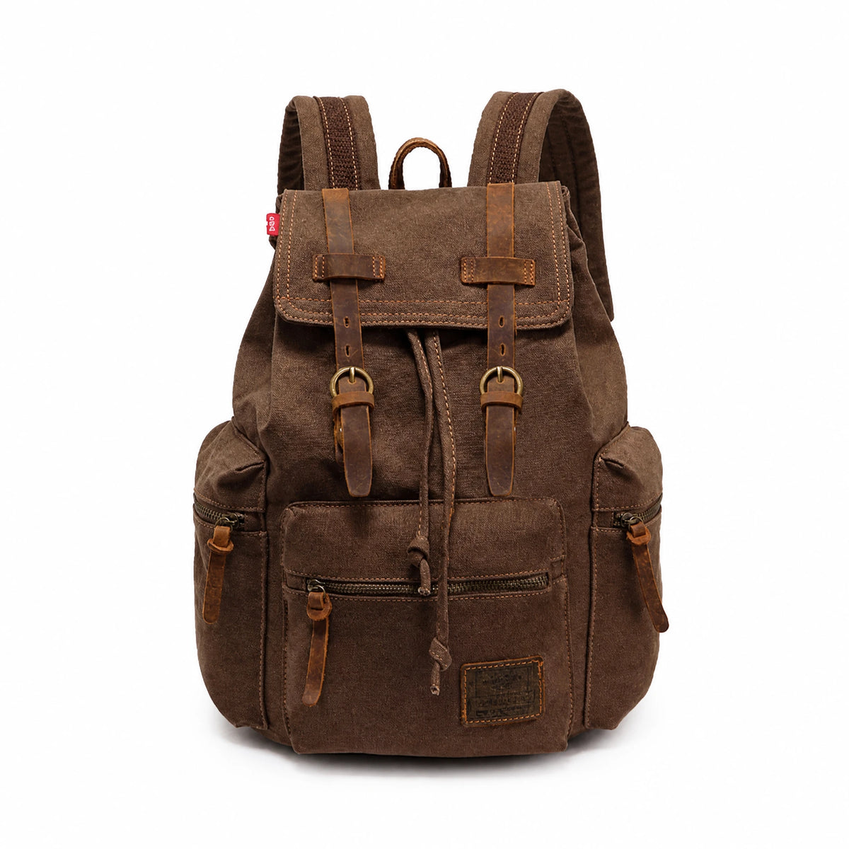 Sac à dos vintage en toile et cuir avec multiples poches - image principale
