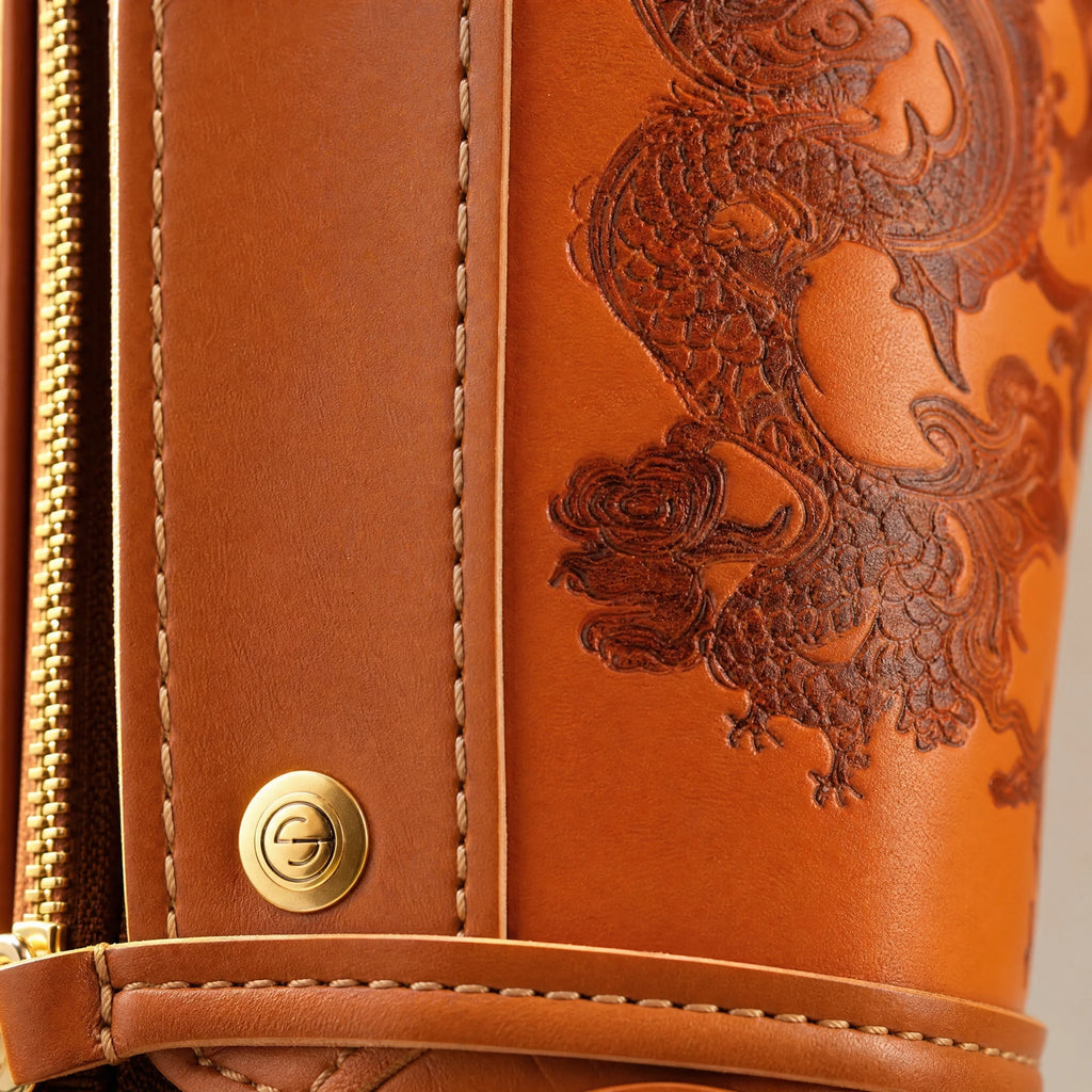 Sac de Golf Vintage Cuir - close-up détail matière