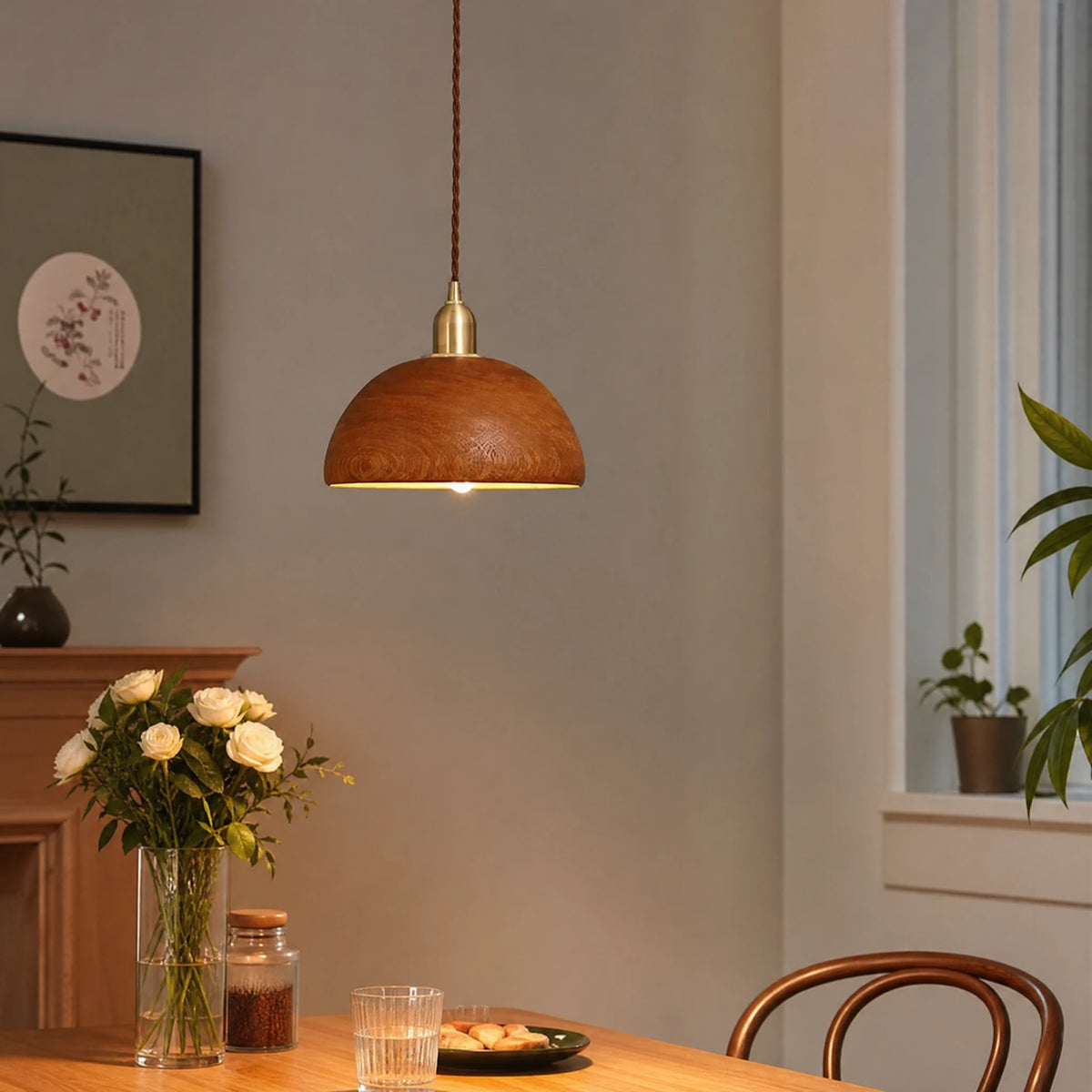 Suspension Bois Dome avec Finition Laiton - OBJETS VARIES