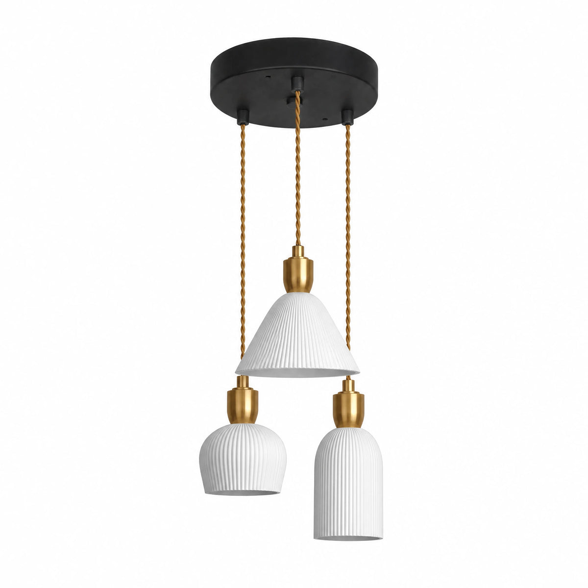 Suspension Luminaire Céramique à Trois Abat-Jours Texturés - image principale