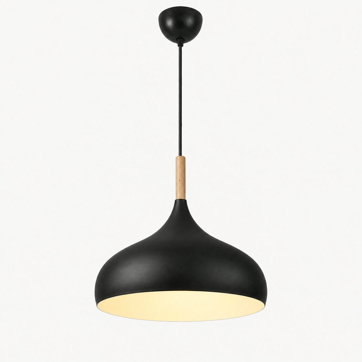 Suspension Noire Luminaire avec Détail Bois Naturel - image principale