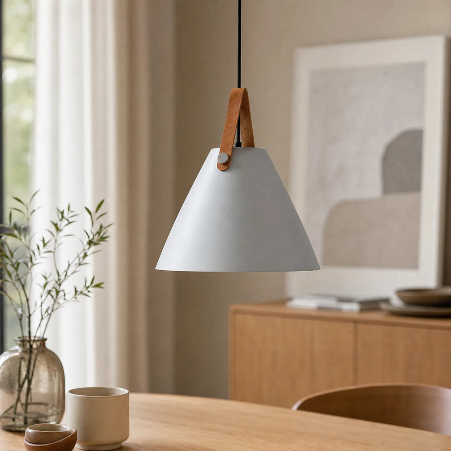 Suspension scandinave blanche avec lanière cuir - OBJETS VARIES