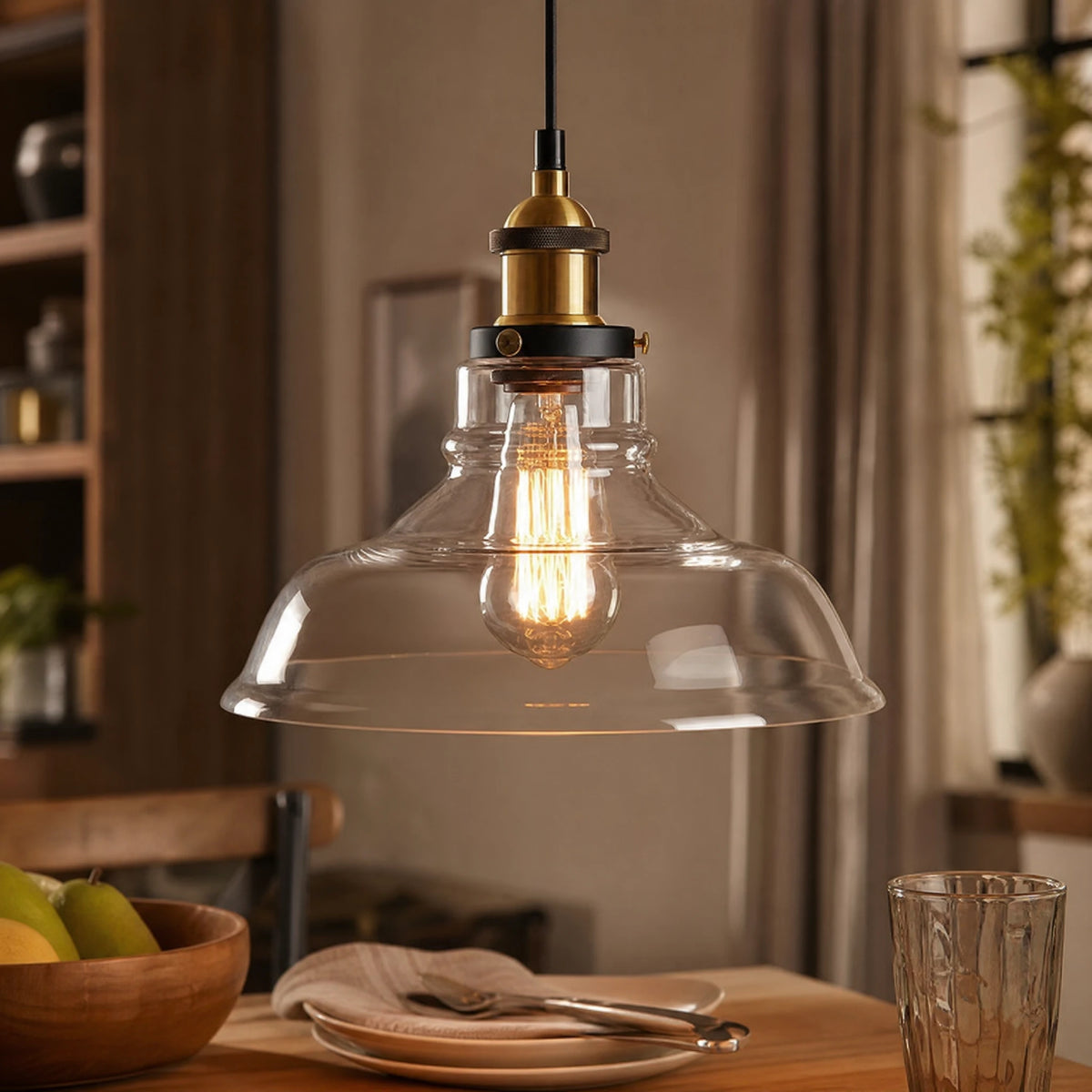 Suspension Verre Vintage Abat-Jour Transparent Laiton - OBJETS VARIES