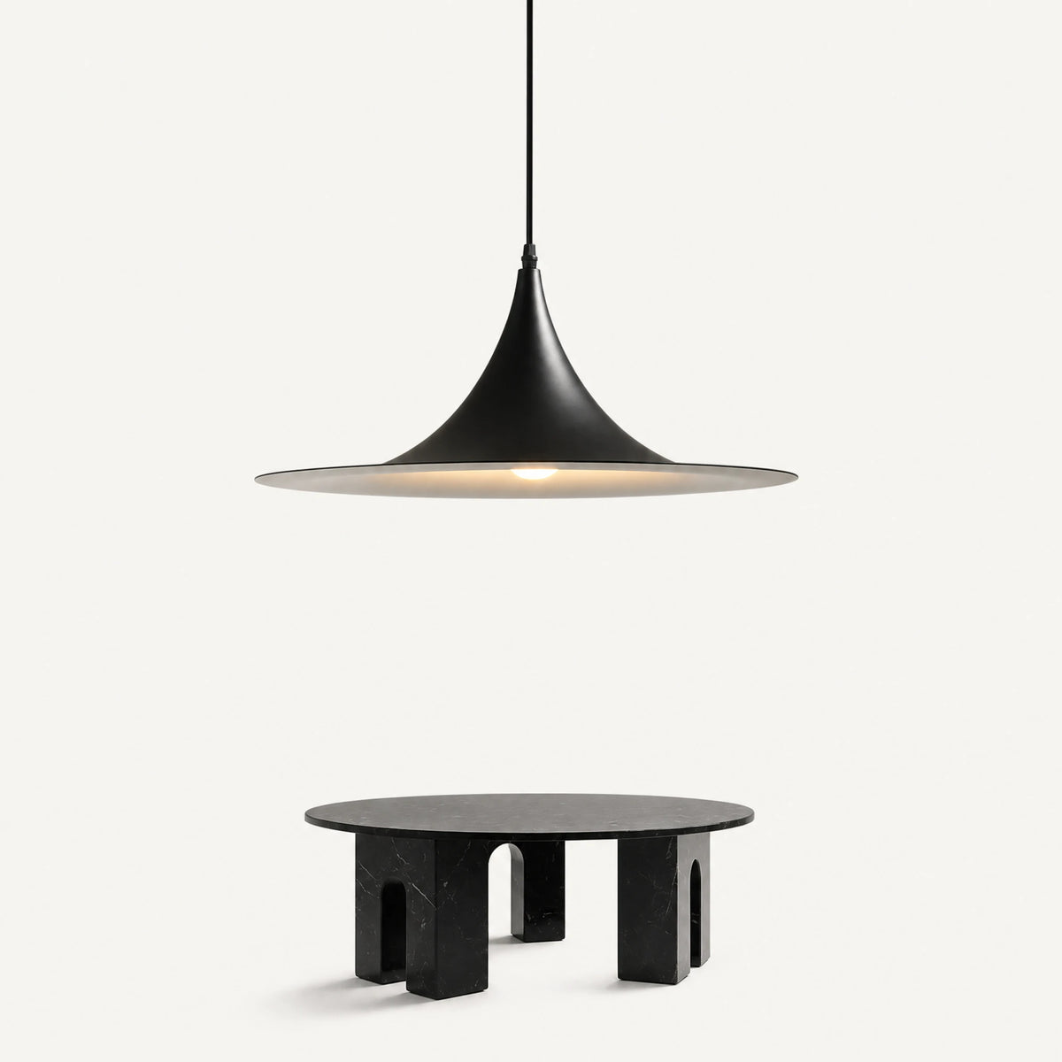Suspension vintage design conique en aluminium noir ou gris - image principale
