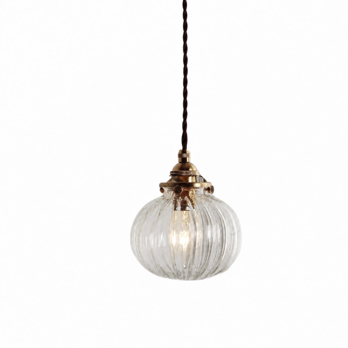 Suspension vintage verre nervuré à finition cuivrée - image principale