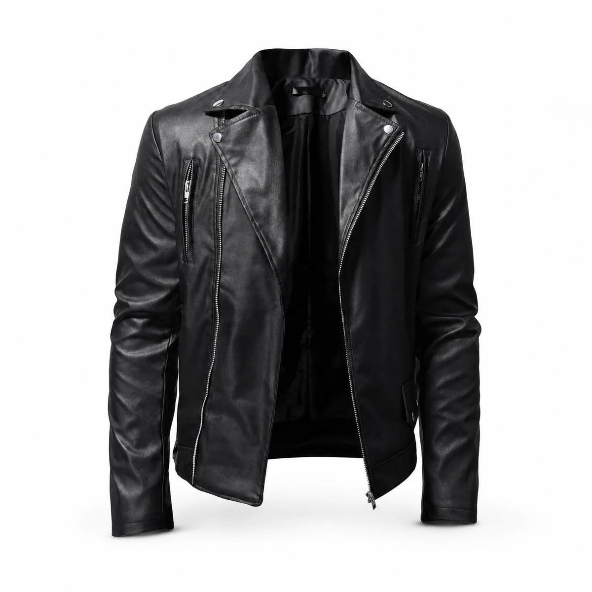 Veste de moto en cuir délavé vintage avec col montant - image principale