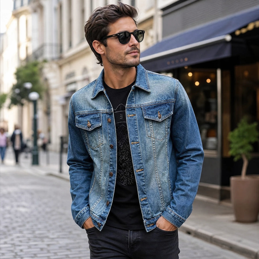 Veste en jean rétro à revers style rue - Utilisation GLOBALE