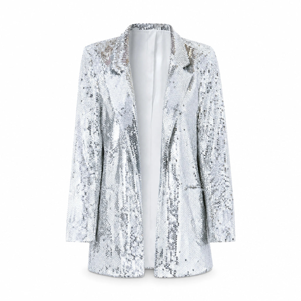 Veste Paillettes Argentée Brillante Soirée Femme - image principale