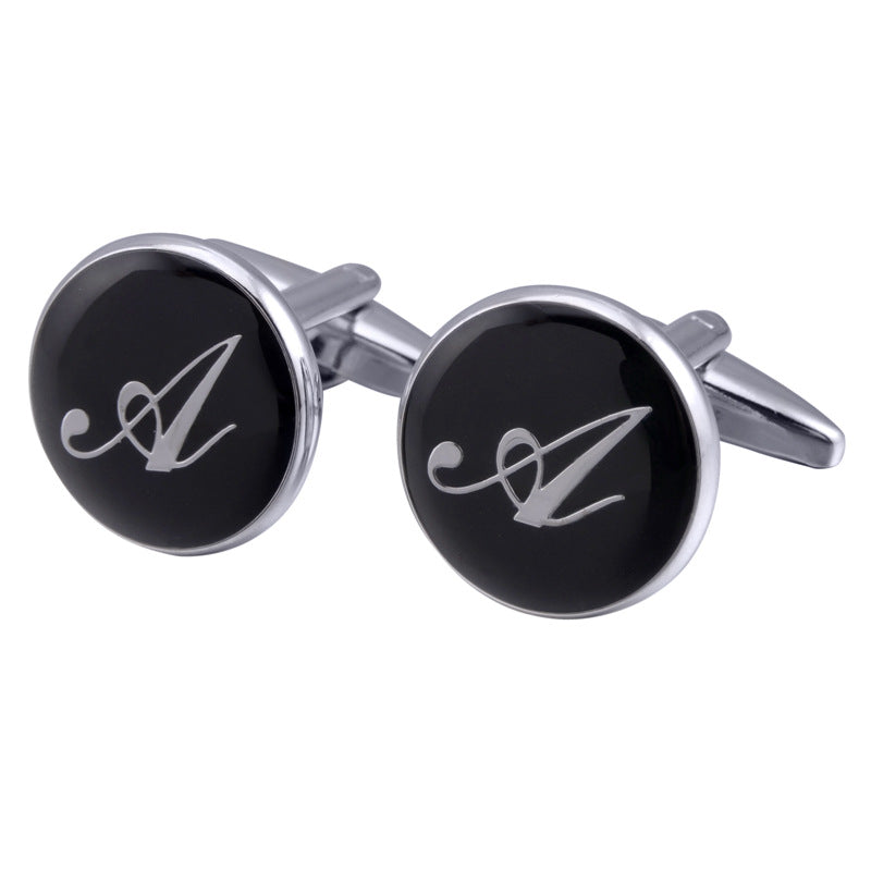 boutons-de-manchette-rond-noir-email-traditionnel-vintage