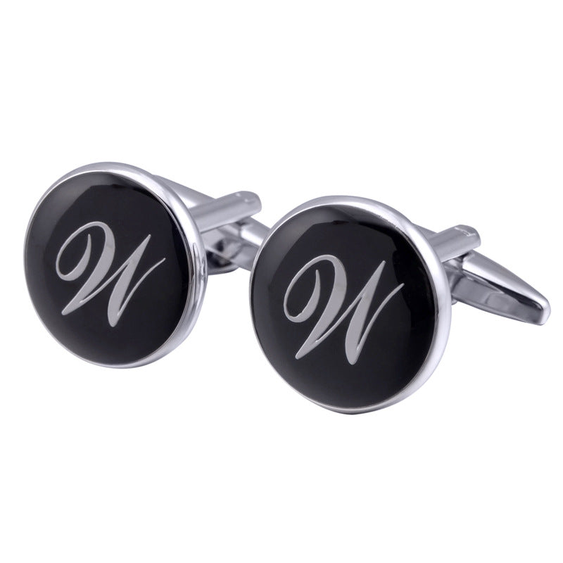 boutons-de-manchette-rond-noir-email-traditionnel-vintage