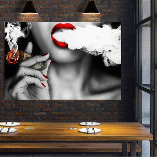 tableau-femme-fumant-peinture-decorative-vintage