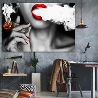 tableau-femme-fumant-peinture-decorative-vintage