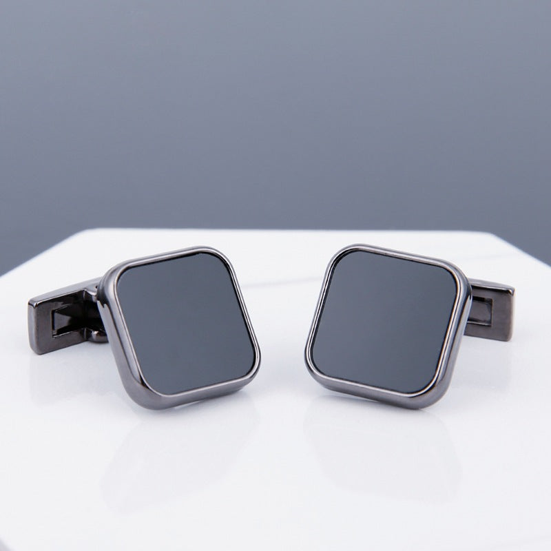 Boutons De Manchette Homme Laiton Noir - 1,8x1,8cm - Cadeau Mariage Et Affaires - Pochette Velours