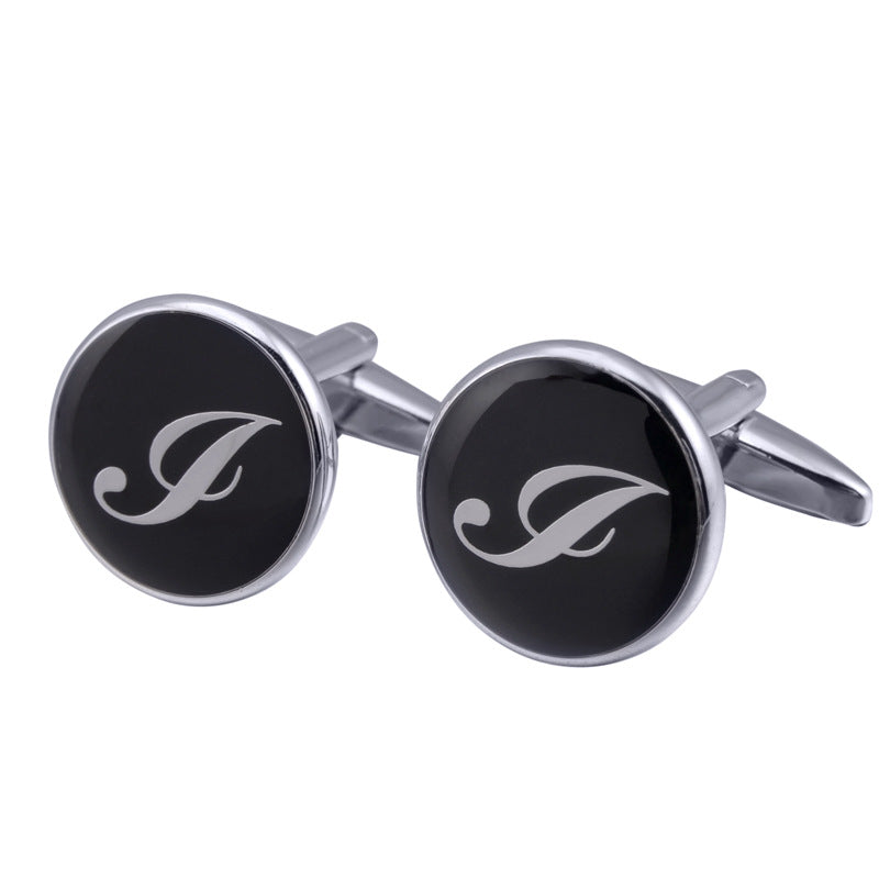 boutons-de-manchette-rond-noir-email-traditionnel-vintage