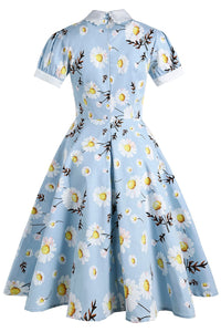 robe-imprimee-bleu-ete-des-annees-1950