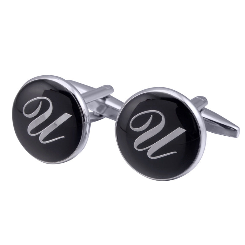 boutons-de-manchette-rond-noir-email-traditionnel-vintage