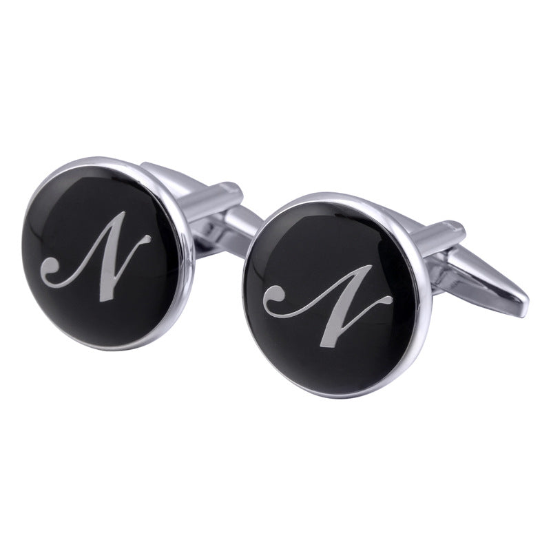 boutons-de-manchette-rond-noir-email-traditionnel-vintage