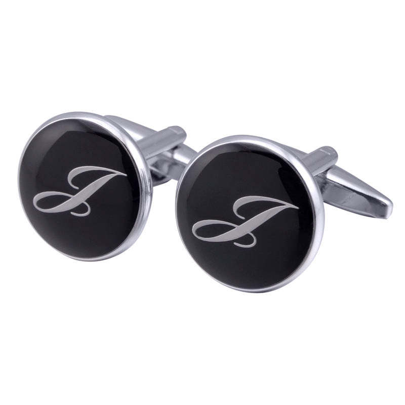 boutons-de-manchette-rond-noir-email-traditionnel-vintage
