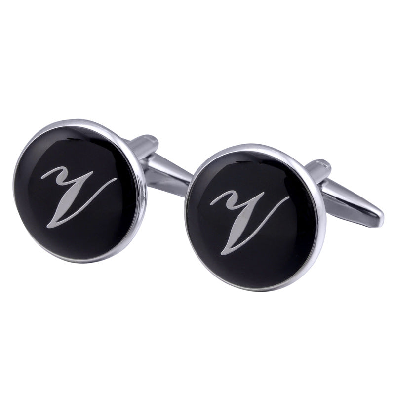boutons-de-manchette-rond-noir-email-traditionnel-vintage
