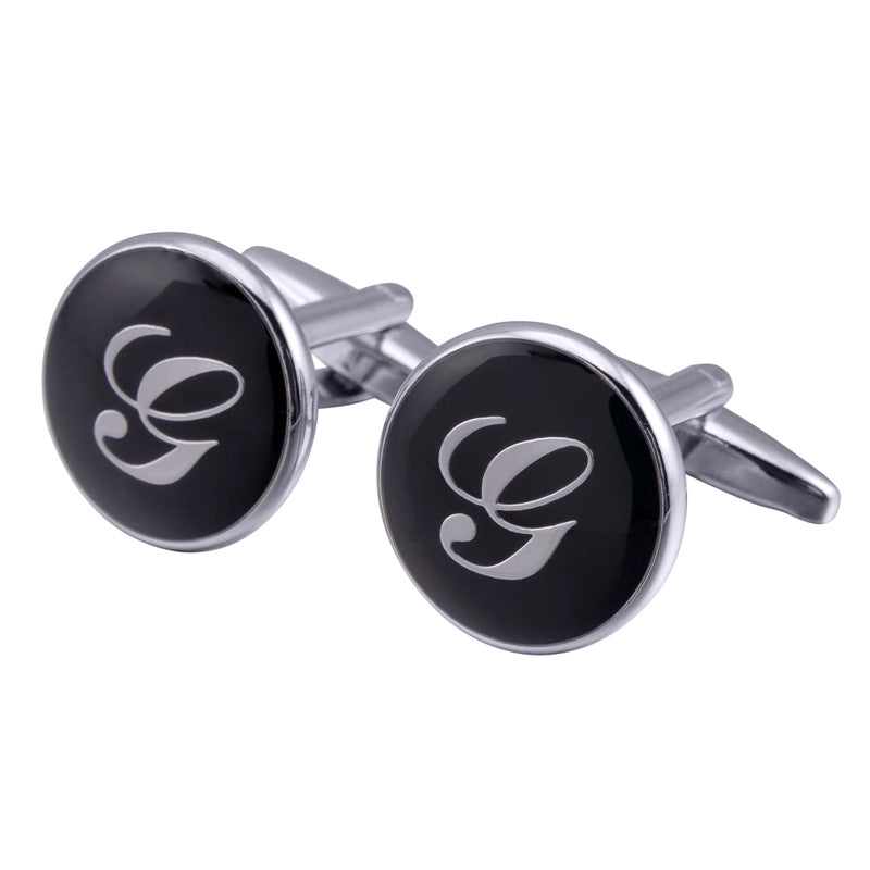 boutons-de-manchette-rond-noir-email-traditionnel-vintage