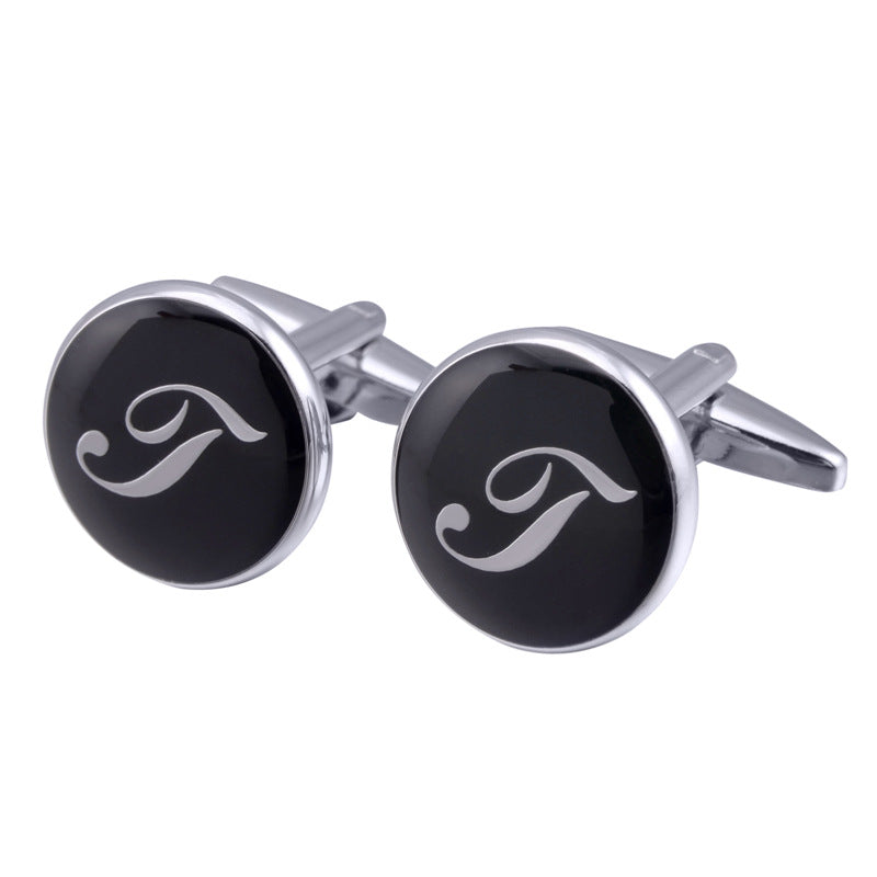 boutons-de-manchette-rond-noir-email-traditionnel-vintage