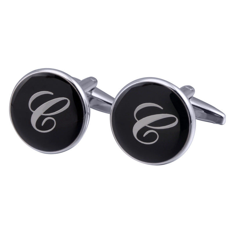 boutons-de-manchette-rond-noir-email-traditionnel-vintage