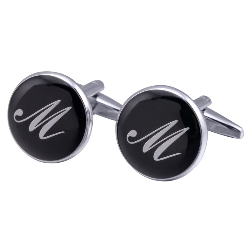 boutons-de-manchette-rond-noir-email-traditionnel-vintage