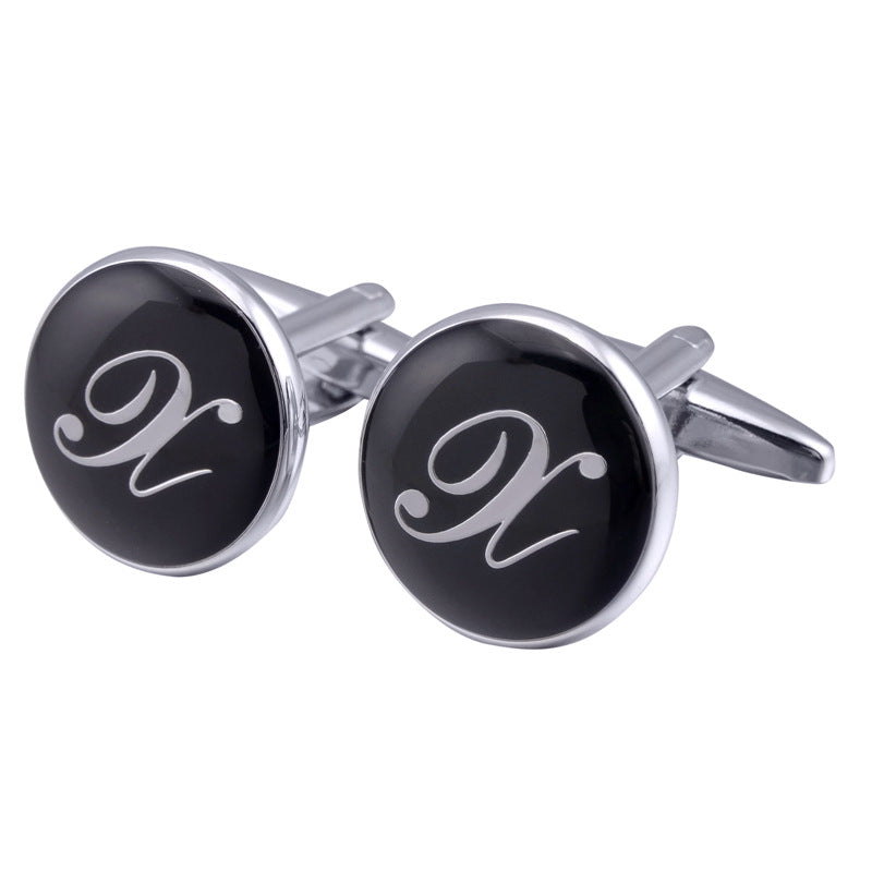 boutons-de-manchette-rond-noir-email-traditionnel-vintage