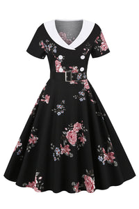 robe-annee-80-imprimee-florale-noire-avec-ceinture