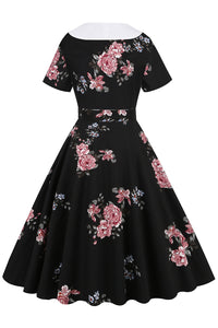 robe-annee-80-imprimee-florale-noire-avec-ceinture