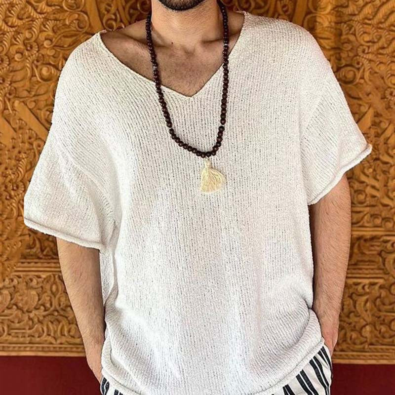 pull-vintage-manches-courtes-col-v-hommes