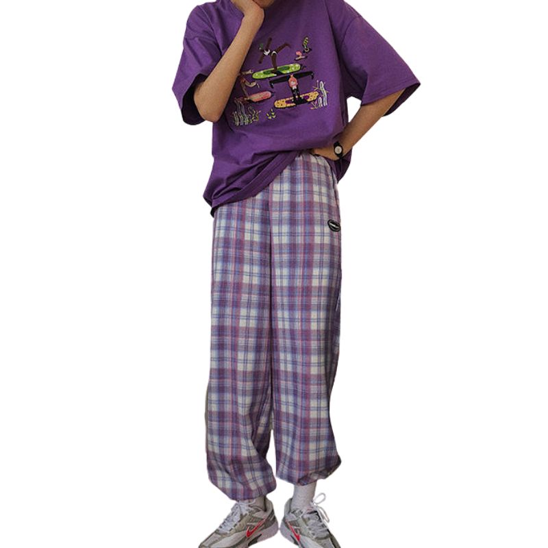 Pantalon-a-Carreau-Violet-Annee-80