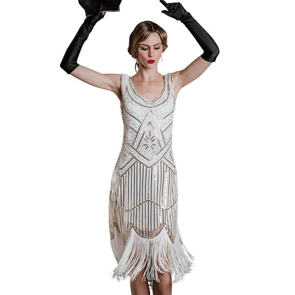 Robe Charleston Blanche pas Cher Grande Taille Mode Vintage