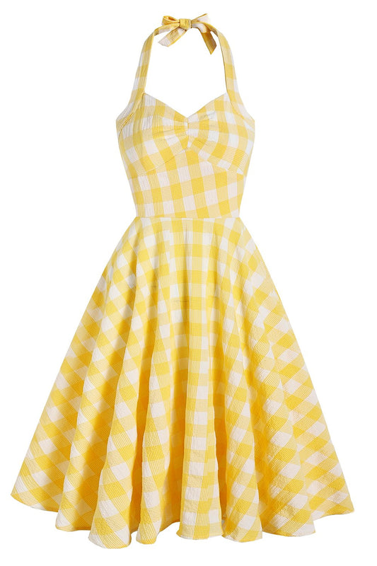 robe-jaune-plaid-des-ann-es-1950