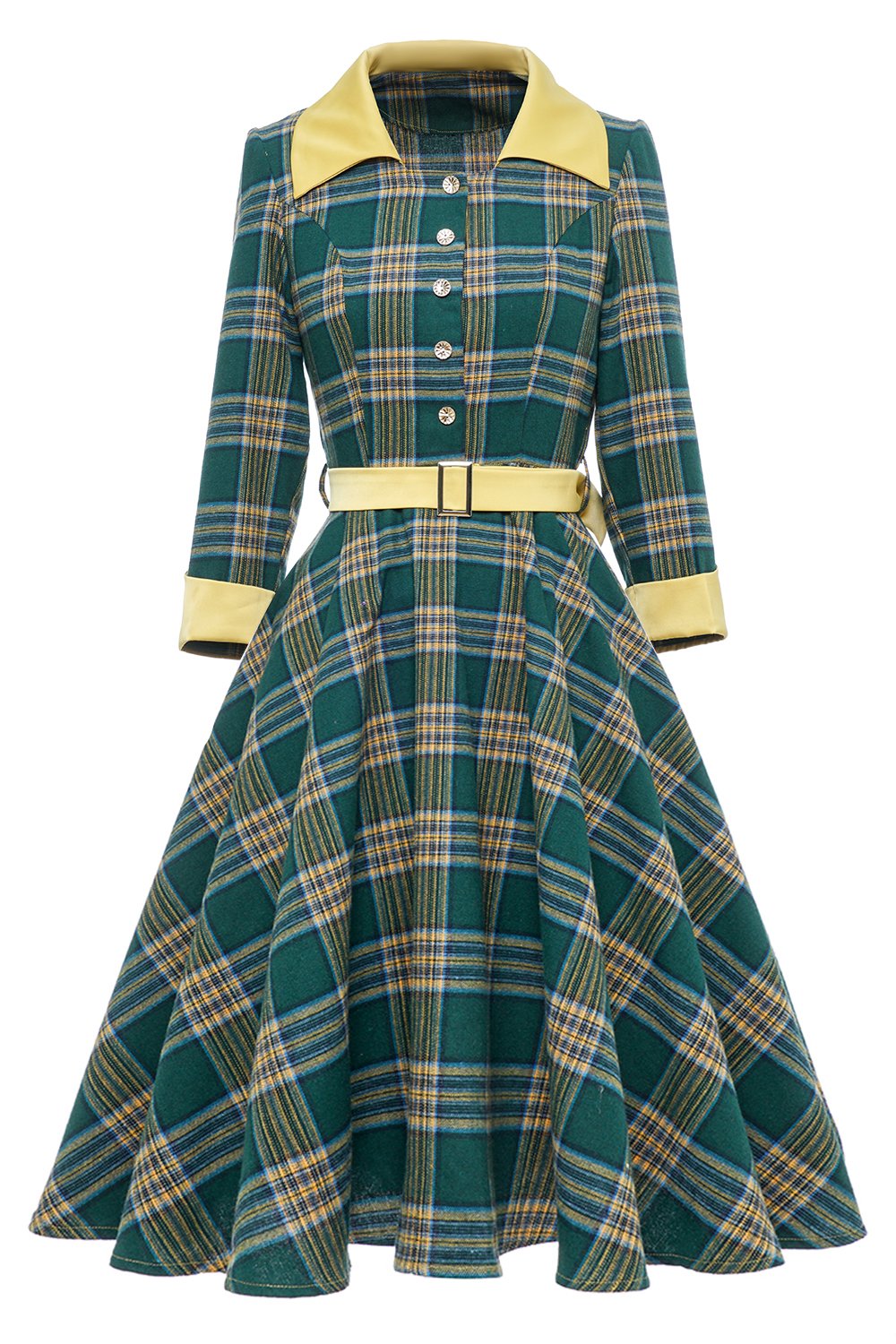 robe-verte-annee-80-d-automne-a-carreaux