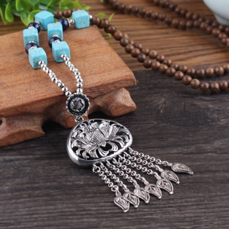 Collier En Bois Vintage - Style Ancien - Occasion - Matière Verre Et Bois