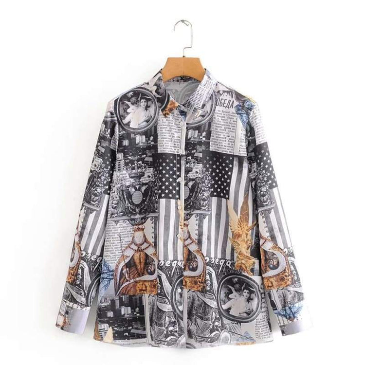 Chemise Vintage Homme Années 80 – Motif Floral Graphique – Taille L
