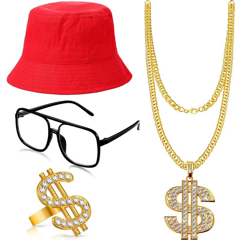 Accessoires Costume Hip Hop Années 80-90 – 9 Pièces : Chaîne, Bagues, Lunettes, Bracelet, Chapeau !